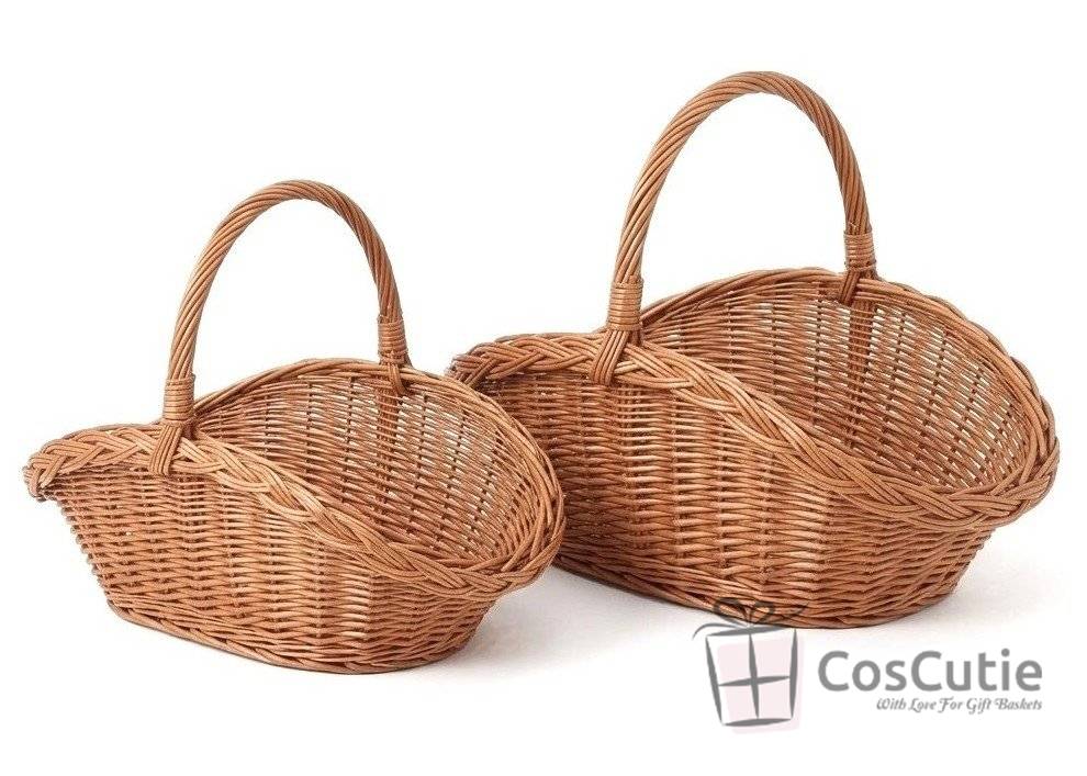 Cos oval asimetric din rachita naturala 50 cm, impletit manual