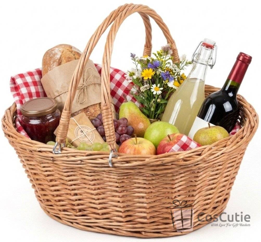 Cos din Rachita pentru Picnic si Cumparaturi cu 2 Manere - 40x30x16 cm