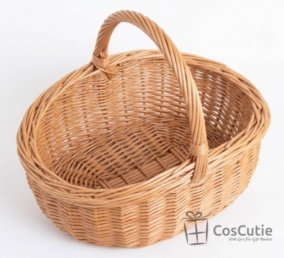 Cos oval din rachita naturala cu maner, 40 cm