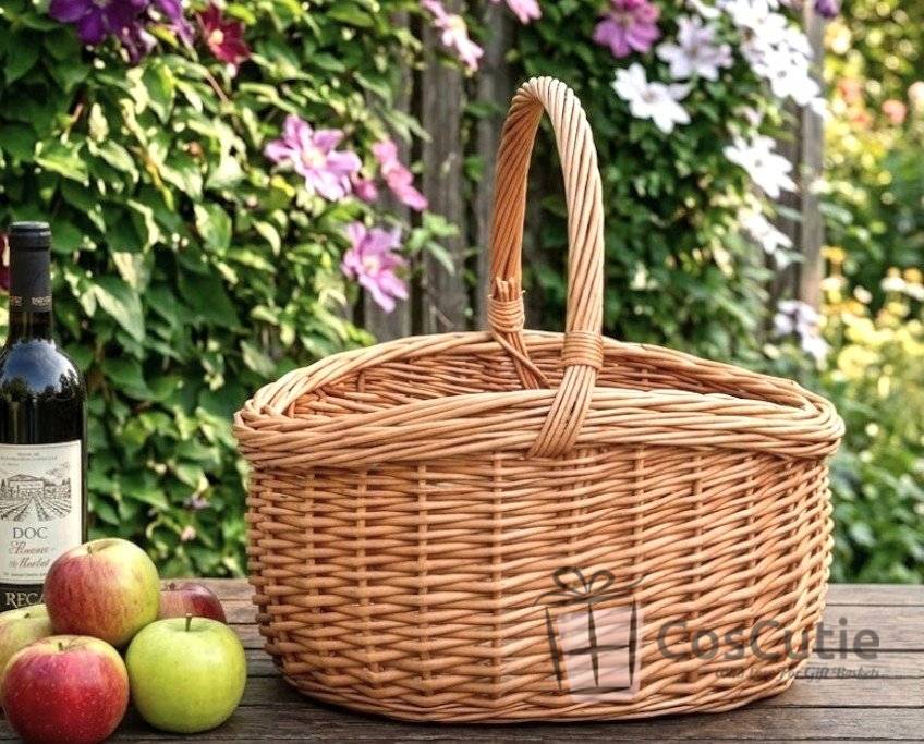 Cos oval din rachita naturala cu maner, 40 cm