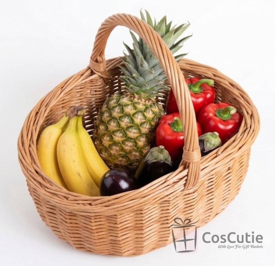 Cos oval din rachita naturala cu maner, 40 cm