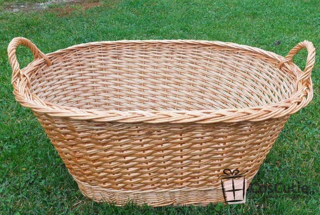 Cos oval mare din rachita cu manere laterale, 60x30 cm