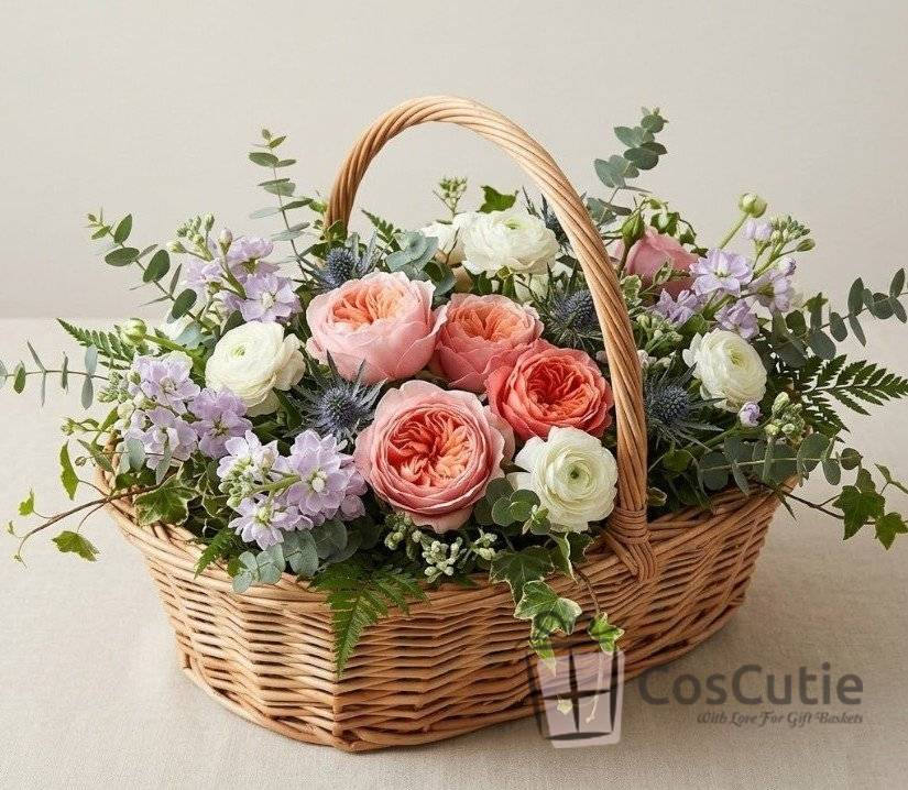 Cos oval traditional din rachita cu maner 35 cm, M