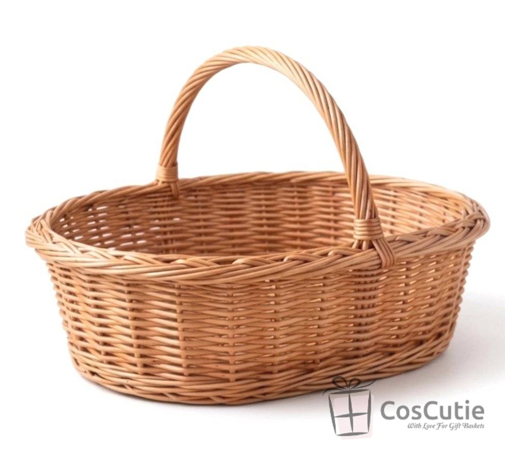 Cos oval traditional din rachita cu maner 40 cm