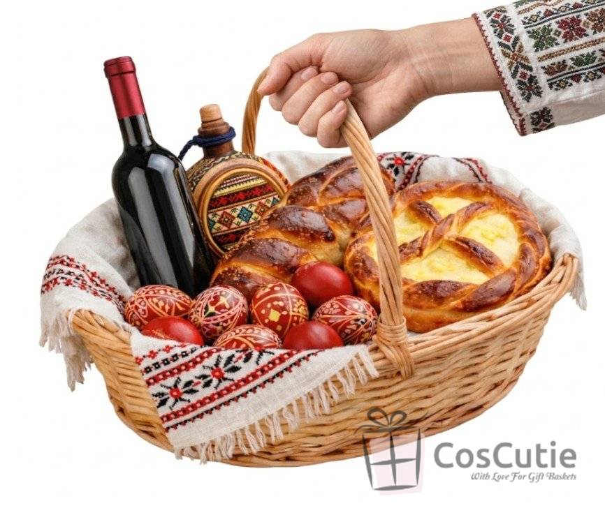 Cos oval traditional din rachita cu maner 40 cm