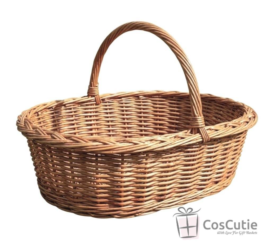 Cos oval traditional din rachita cu maner 44 cm, L