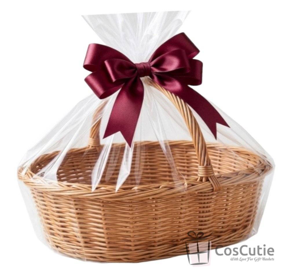Cos oval traditional din rachita cu maner 44 cm, L