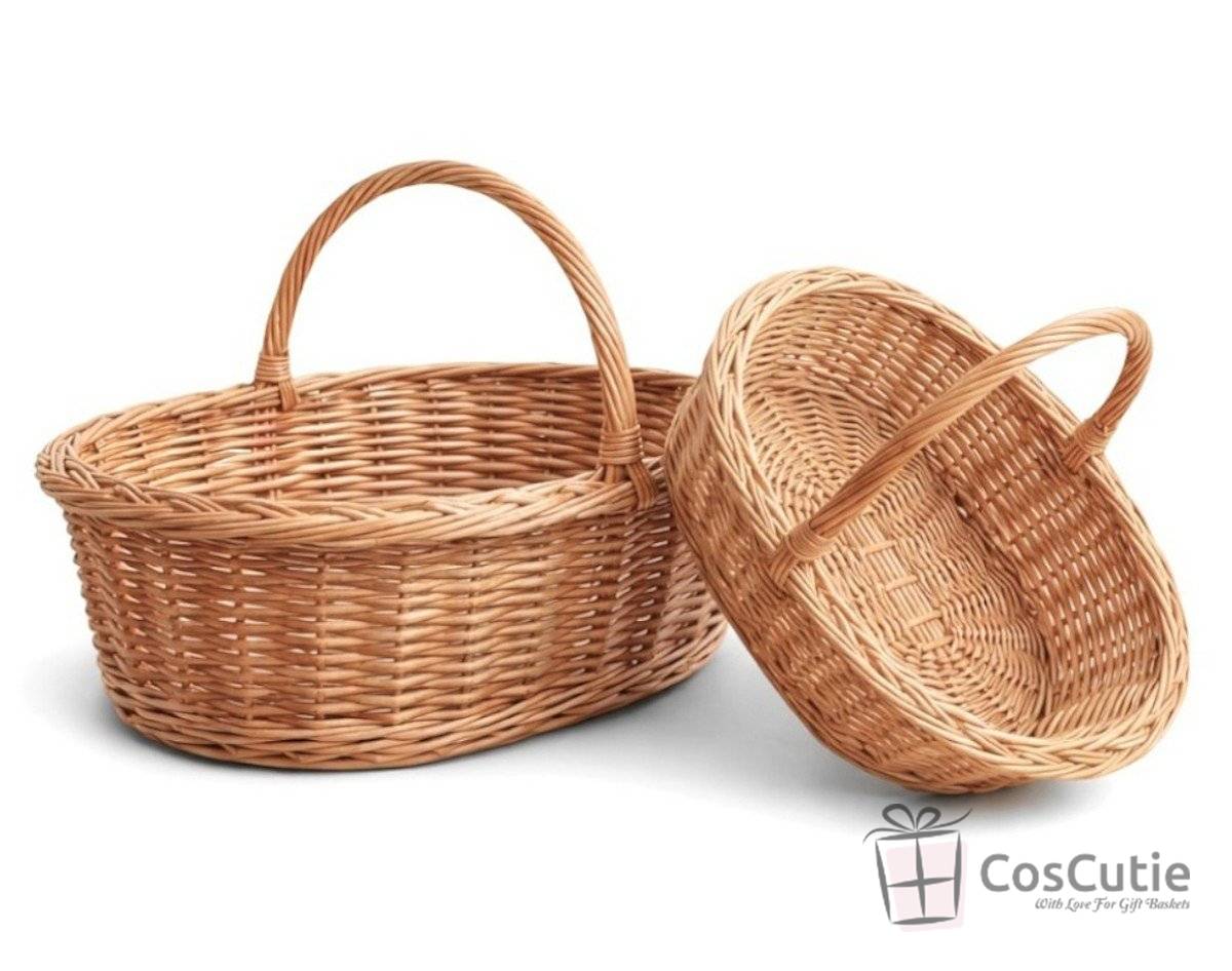 Cos oval traditional din rachita cu maner 44 cm, L