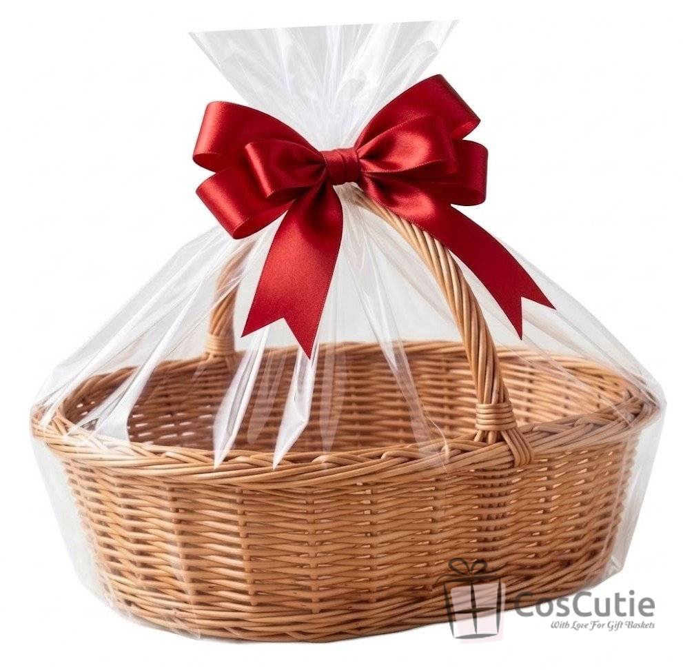 Cos oval traditional din rachita cu maner 47 cm, XL
