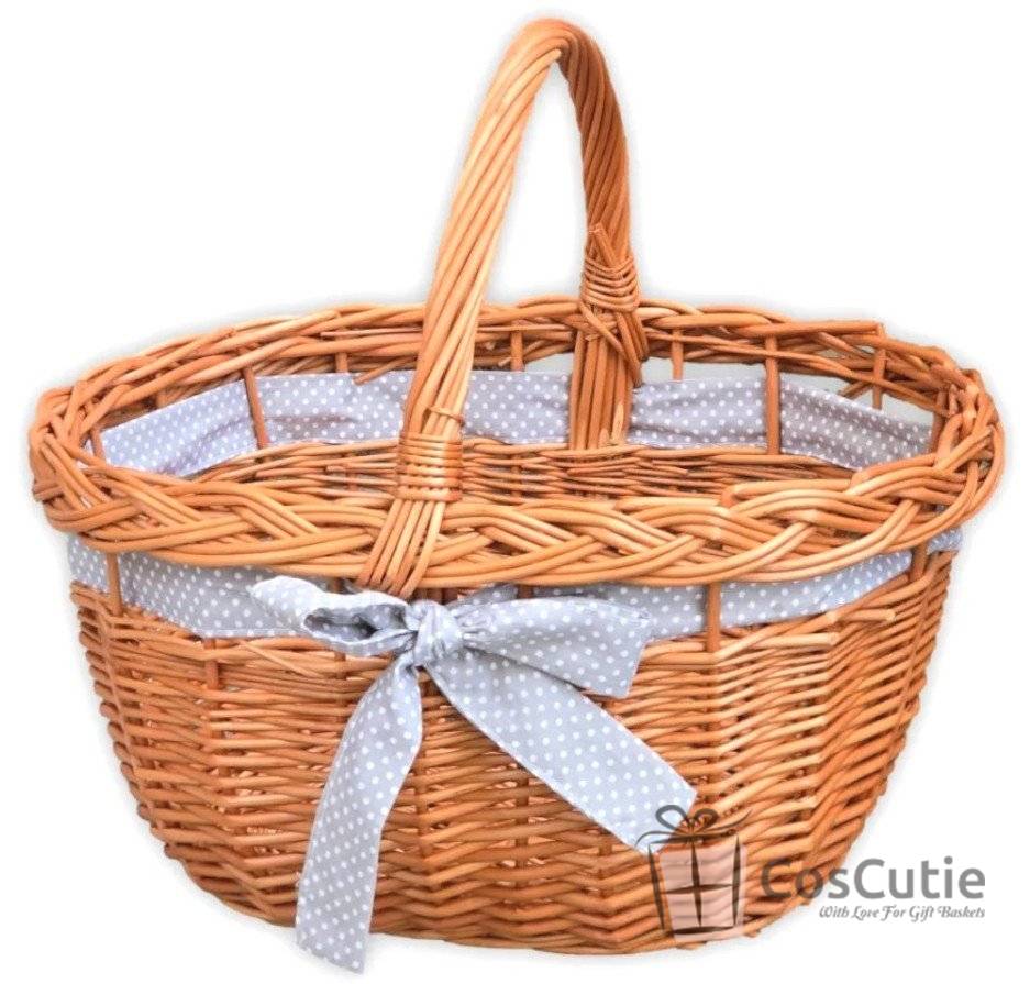 Cos picnic si cumparaturi din rachita cu ribbon decorativ, 37x30x22/35 cm
