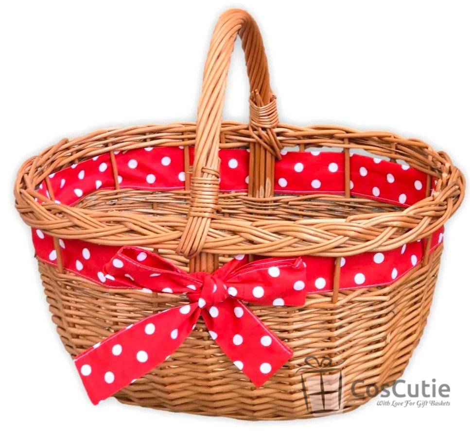 Cos picnic si cumparaturi din rachita cu ribbon decorativ, 37x30x22/35 cm