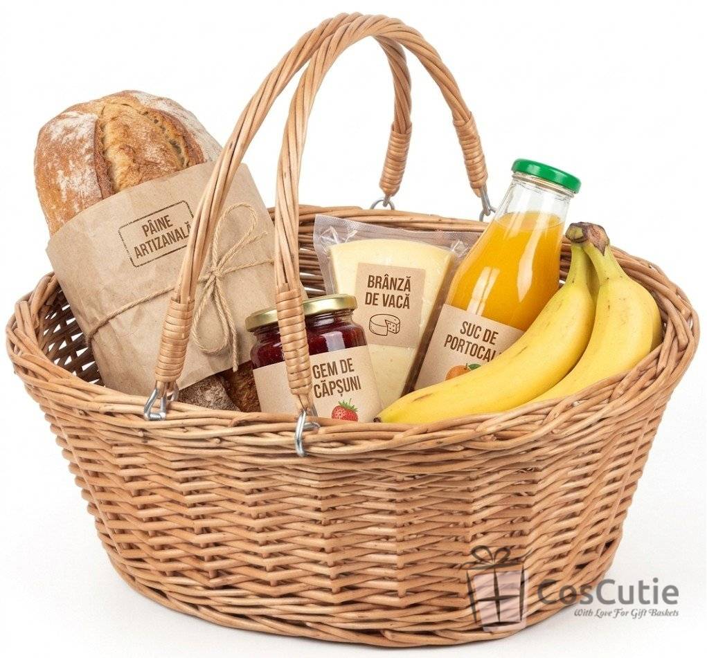 Cos din Rachita pentru Picnic si Cumparaturi cu 2 Manere - 35x25x14 cm