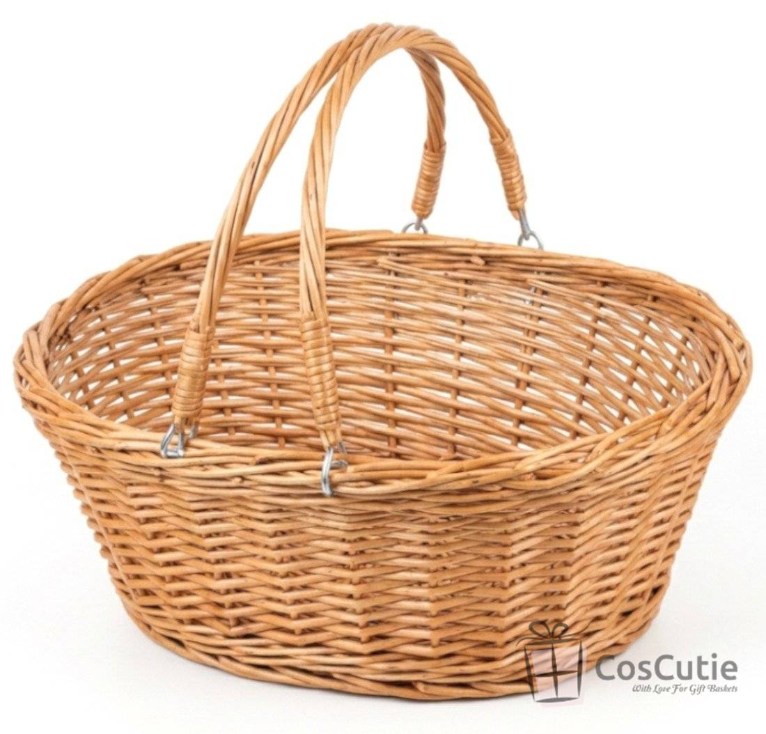 Cos din Rachita pentru Picnic si Cumparaturi cu 2 Manere - 35x25x14 cm
