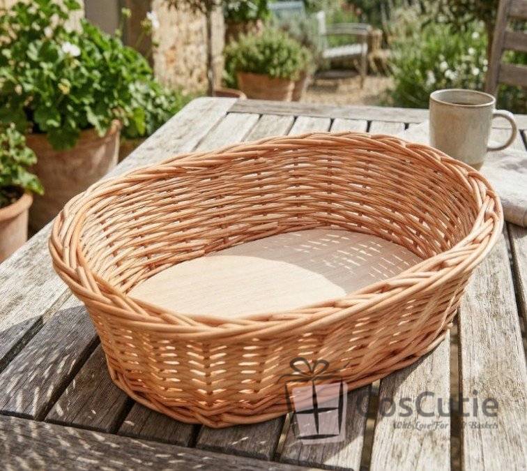 Cos din rachita naturala cu baza din placaj, model oval, 45 cm XL