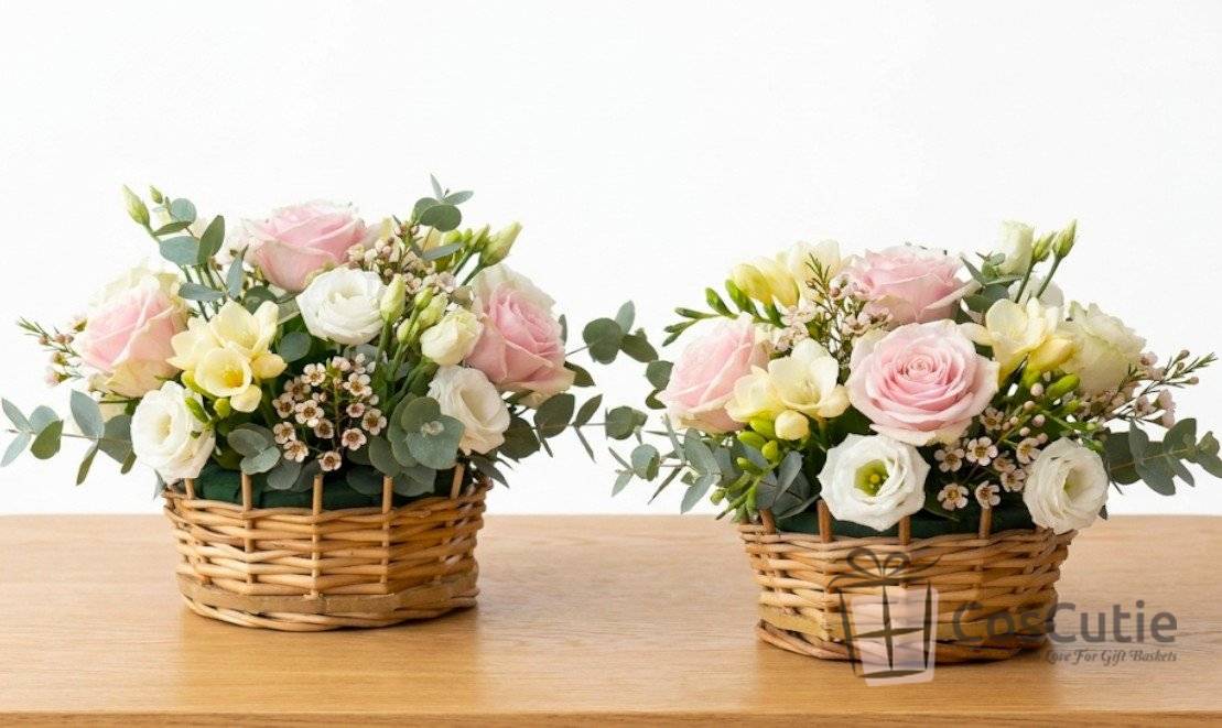 Cos din Rachita pentru Flori cu Baza din Placaj - 20x6 cm