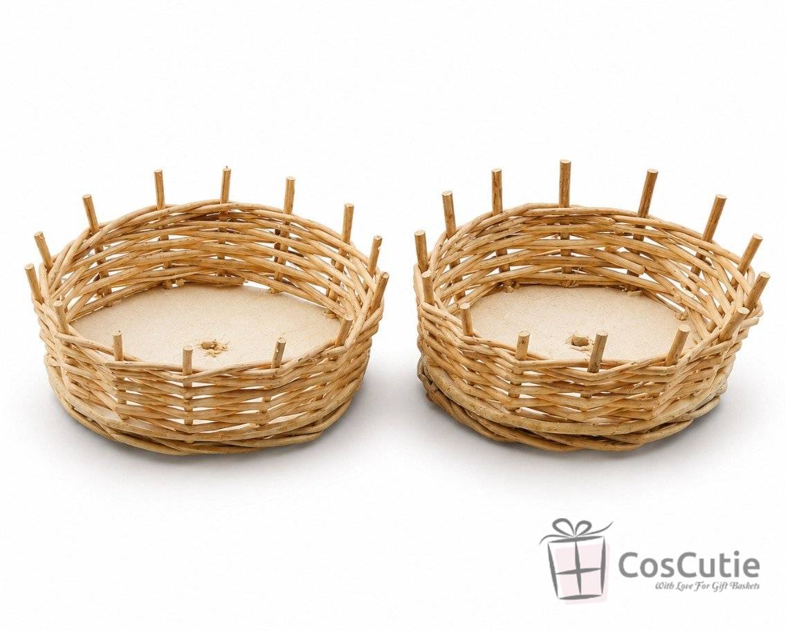 Cos Mic din Rachita pentru Flori cu Baza din Placaj - 15x6 cm