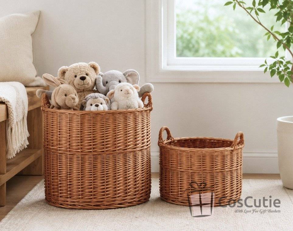 Cos rachita rotund cu manere pentru depozitare si expunere, Ø54 cm