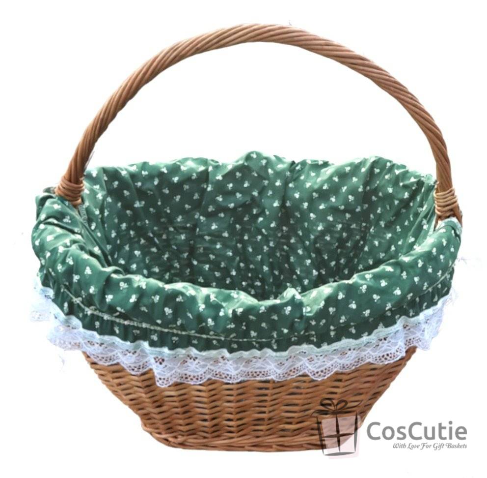 Cos picnic traditional cu husa textila, Verde, 45 cm
