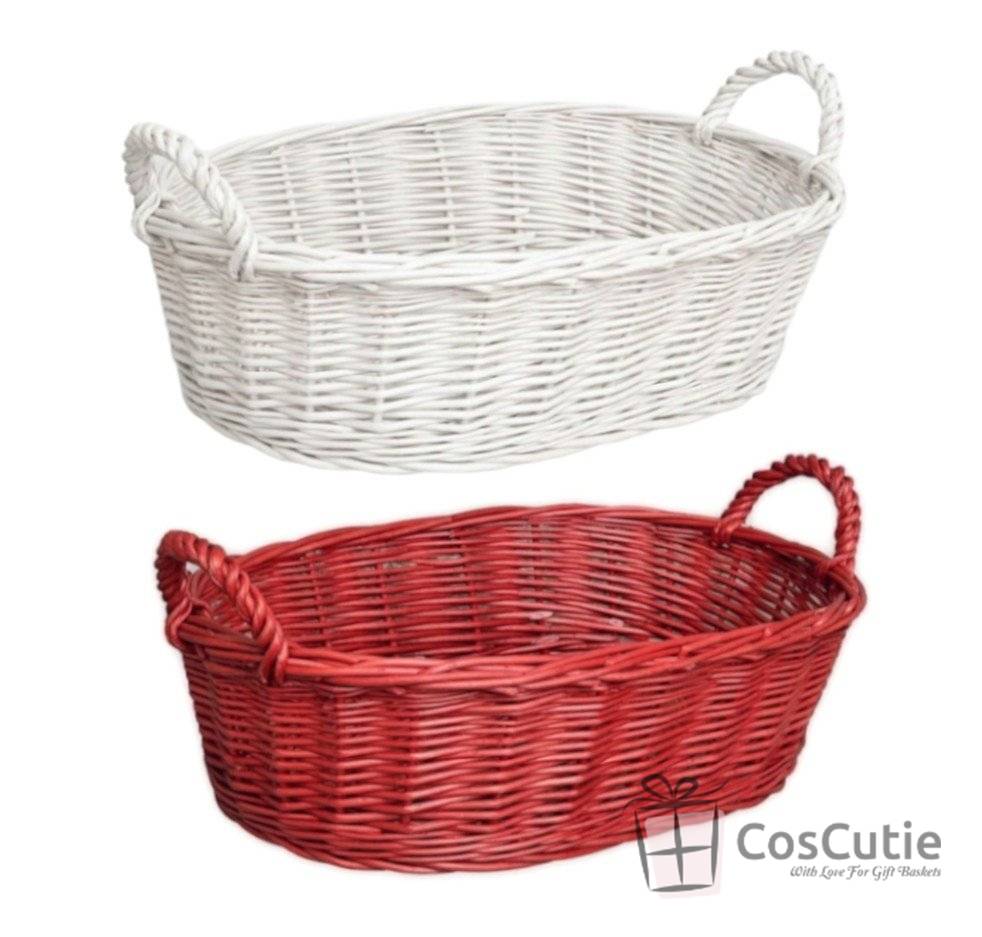 Cos din rachita cu manere, Alb/Rosu 30x20x10cm