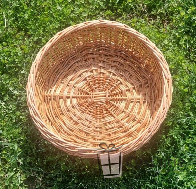 Cos rotund din rachita naturala pentru cadouri si fructe, 35 cm
