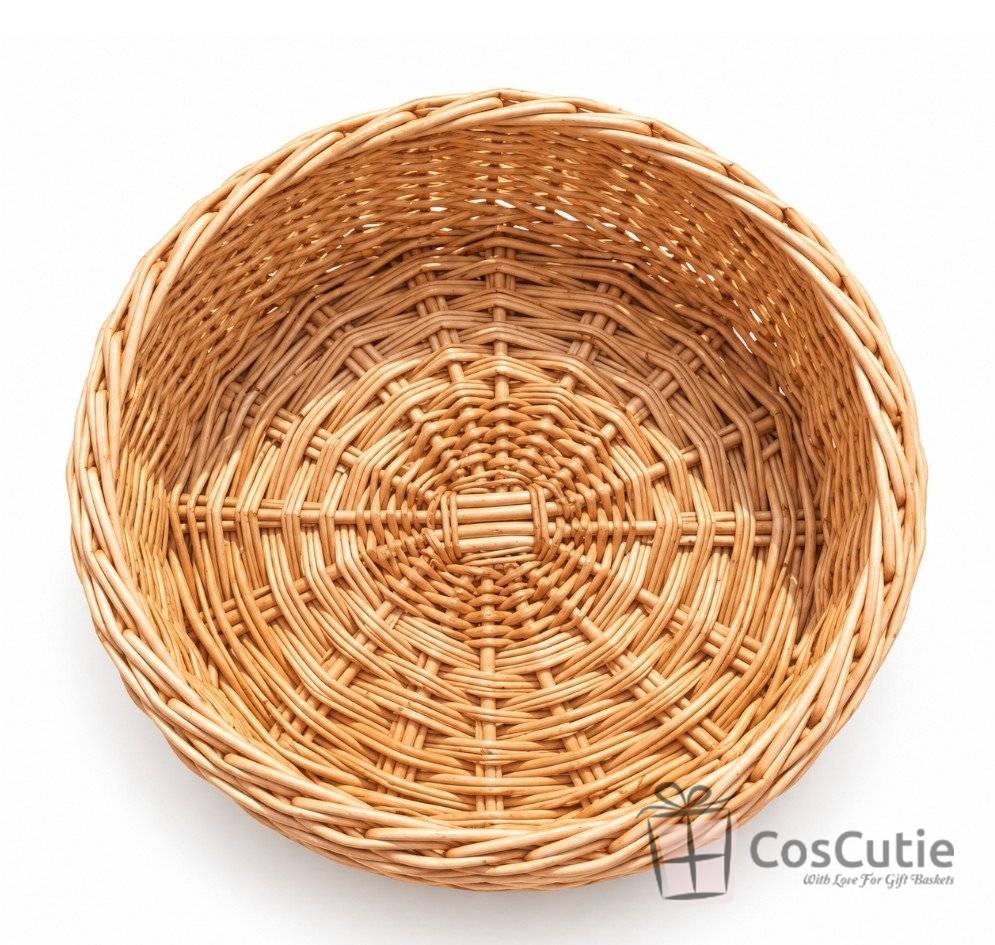 Cos rotund din rachita naturala pentru cadouri si fructe, 30 cm