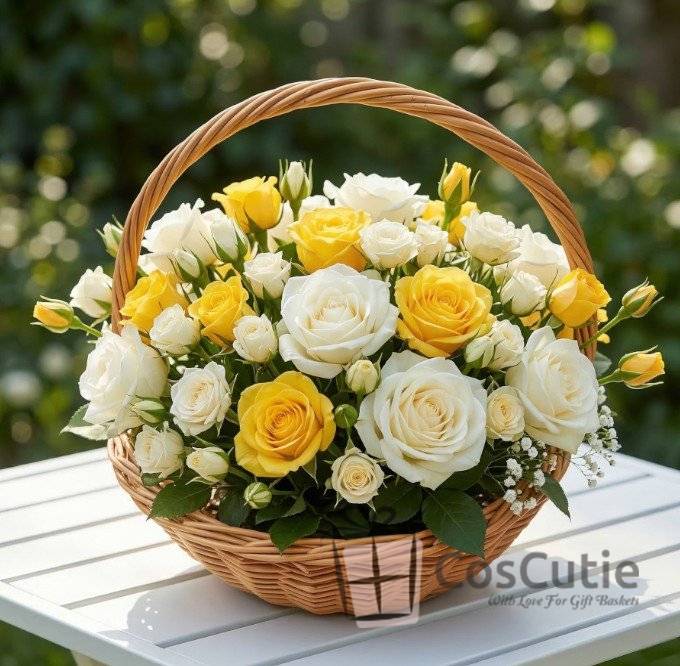 Cos rotund elegant din rachita cu maner 35 cm, L