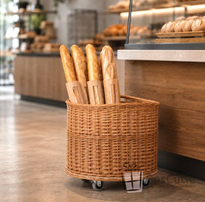 Cos rotund mobil din rachita pentru depozitare si organizare, 50x44 cm