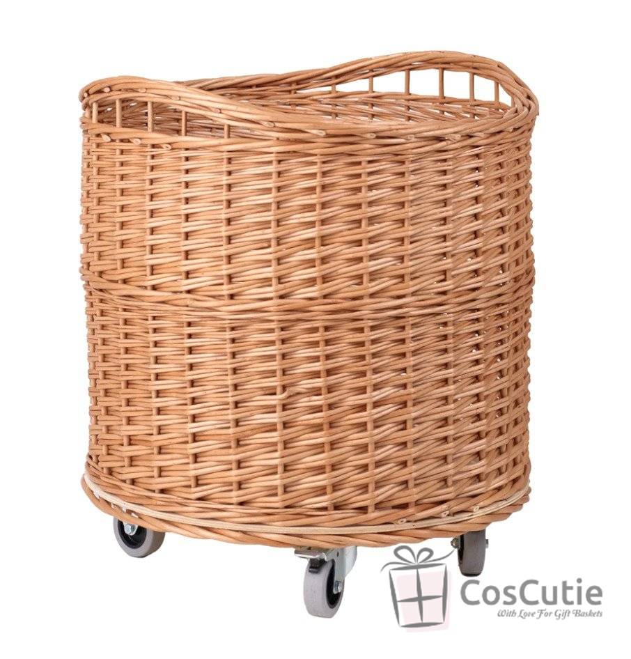 Cos rotund mobil din rachita pentru depozitare si organizare, 50x44 cm