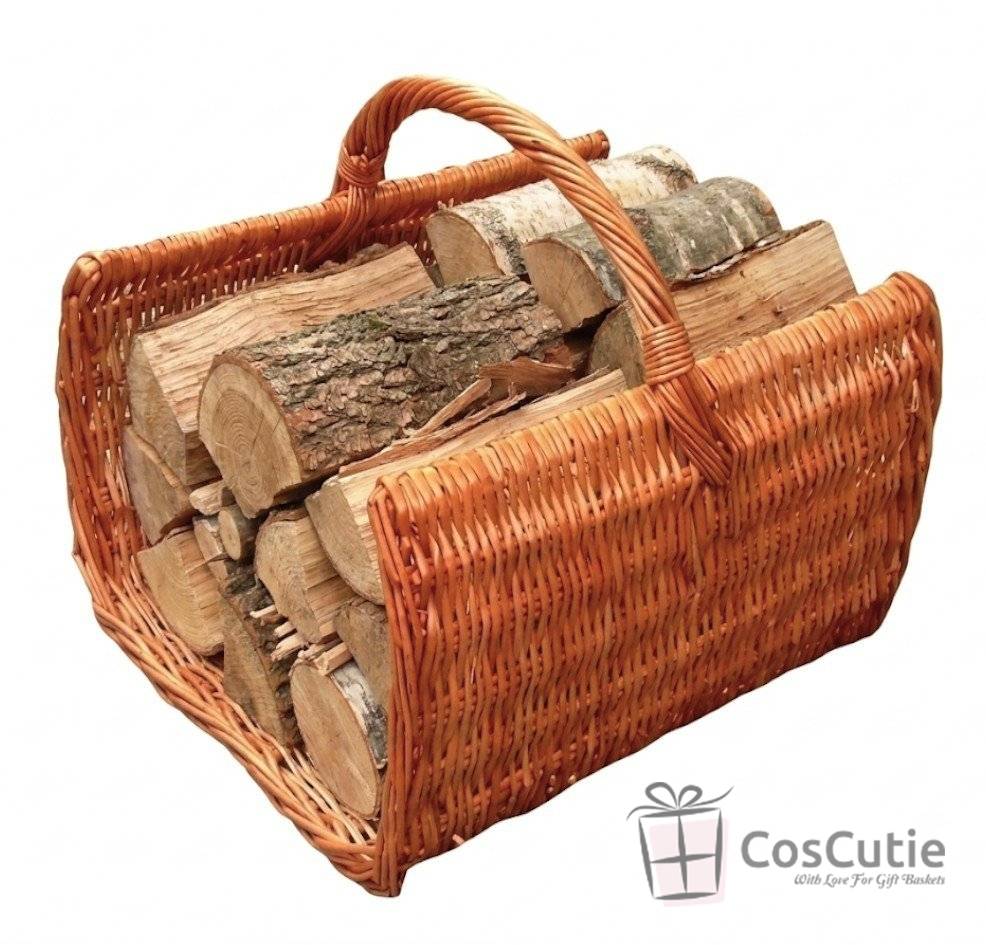 Cos rustic din rachita pentru lemne 45x35x35 cm
