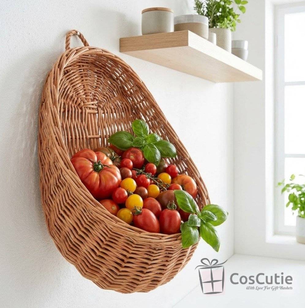 Cos de Perete din Rachita Naturala, Suport Suspendat Rustic