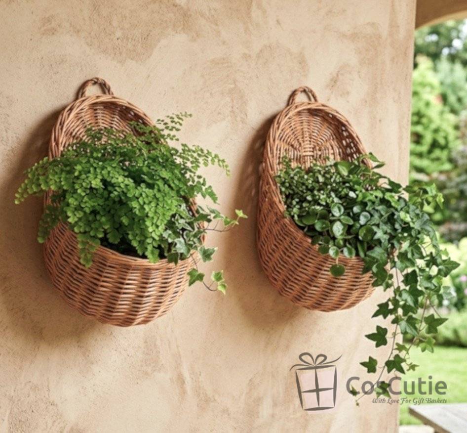 Cos de Perete din Rachita Naturala, Suport Suspendat Rustic