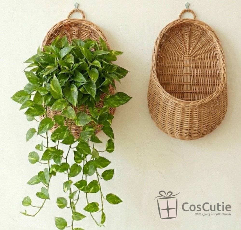 Cos de Perete din Rachita Naturala, Suport Suspendat Rustic
