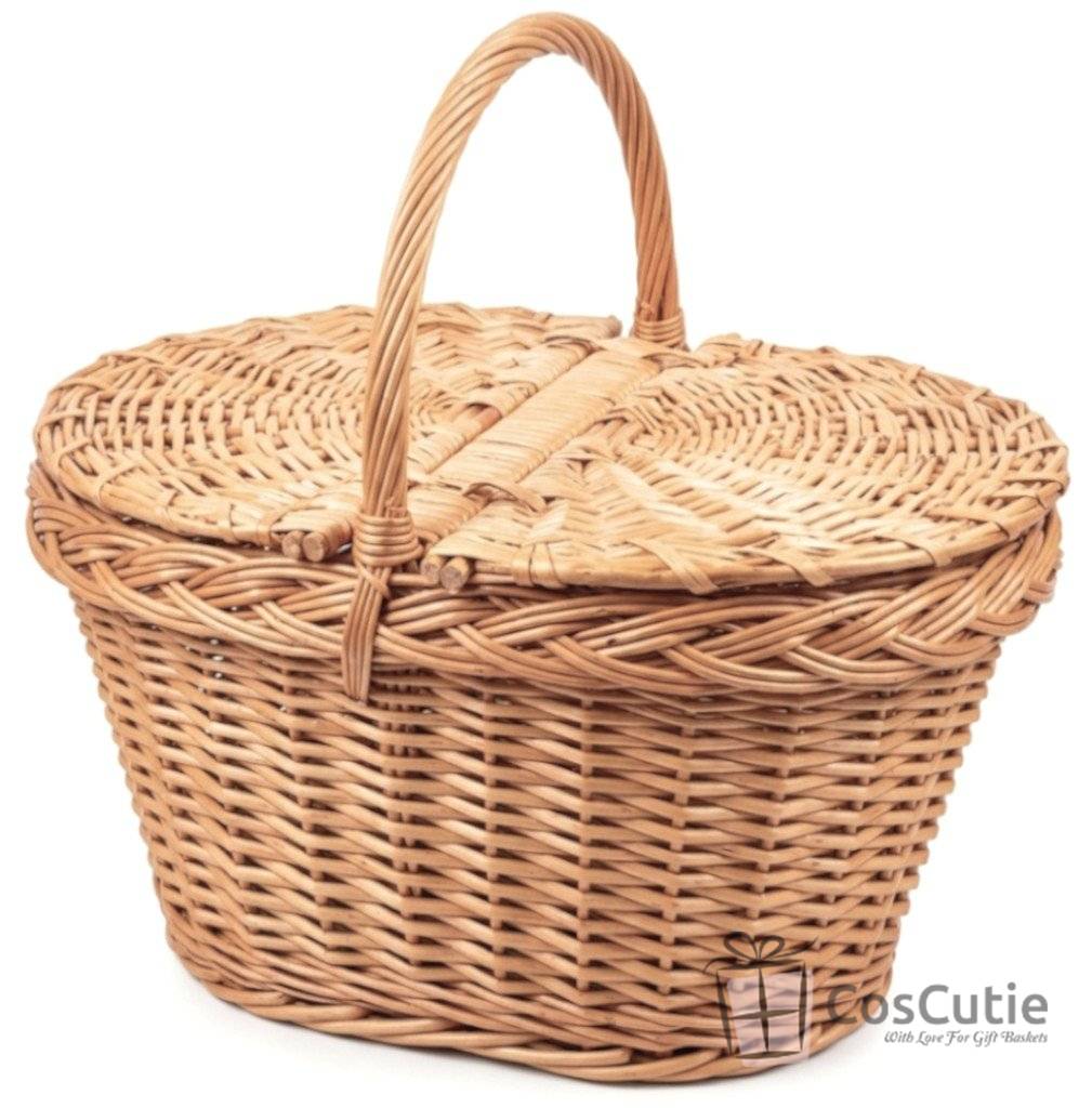 Cos de Picnic din Rachita cu 2 Capace, Model Oval Conic - 47x30 cm