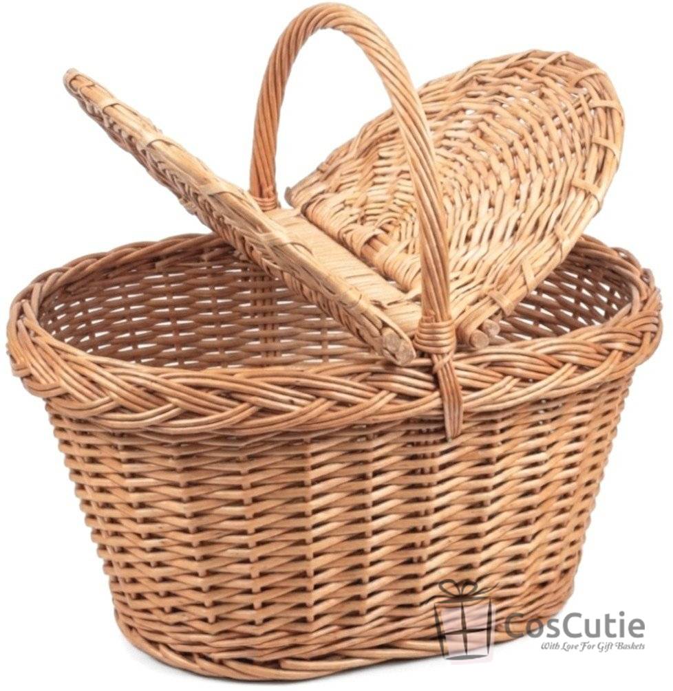 Cos de Picnic din Rachita cu 2 Capace, Model Oval Conic - 47x30 cm
