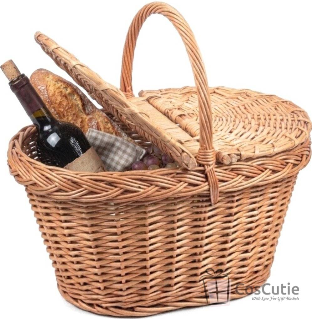 Cos de Picnic din Rachita cu 2 Capace, Model Oval Conic - 47x30 cm