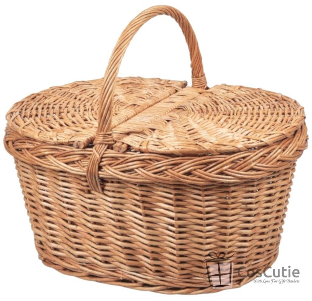 Cos de Picnic din Rachita cu 2 Capace, Model Oval Rotunjit - 48x30 cm
