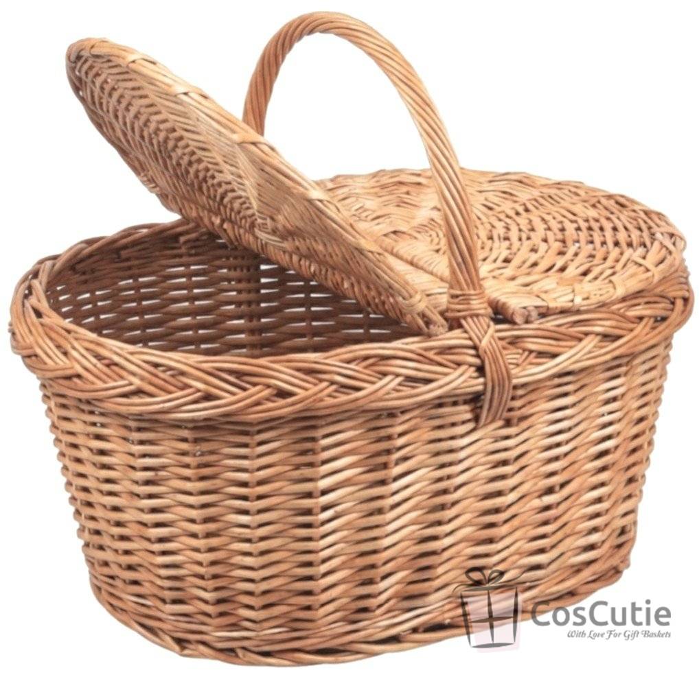Cos de Picnic din Rachita cu 2 Capace, Model Oval Rotunjit - 48x30 cm