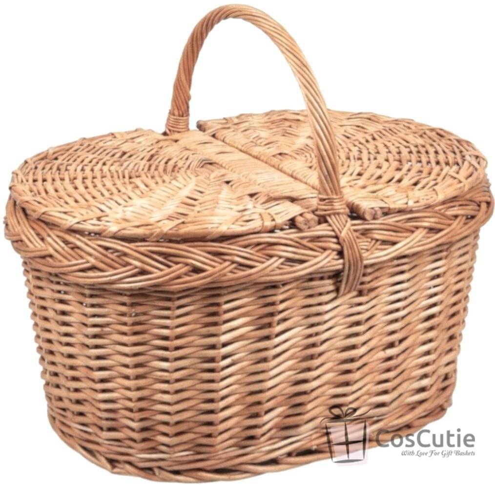 Cos de Picnic din Rachita cu 2 Capace, Model Oval Rotunjit - 48x30 cm
