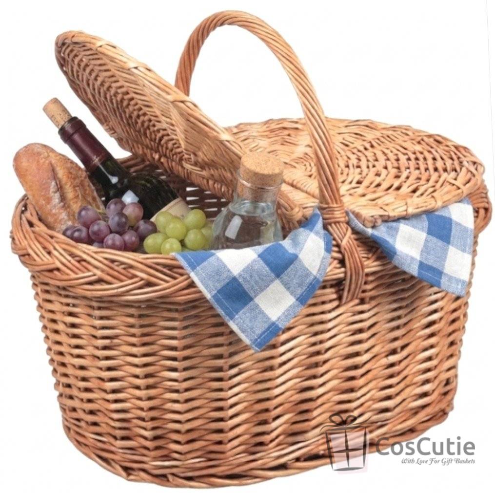 Cos de Picnic din Rachita cu 2 Capace, Model Oval Rotunjit - 48x30 cm