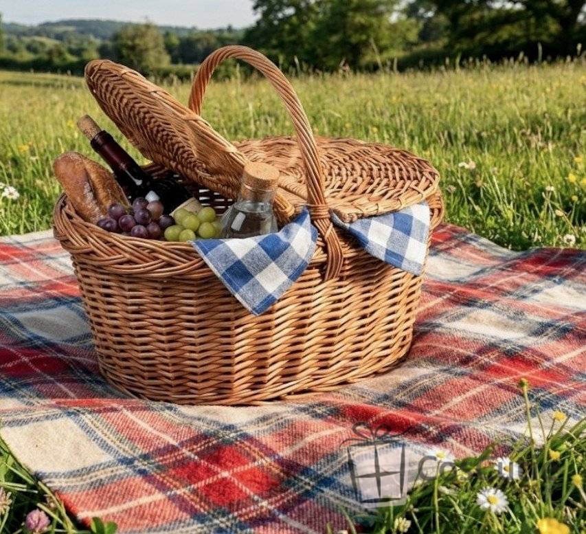 Cos de Picnic din Rachita cu 2 Capace, Model Oval Rotunjit - 48x30 cm