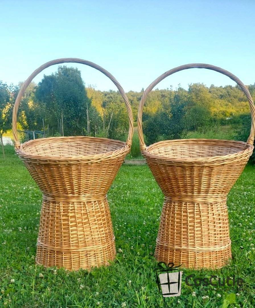 Cos XL din Rachita cu Toarta pentru Aranjamente Florale si Cadouri de Volum, H 105 cm