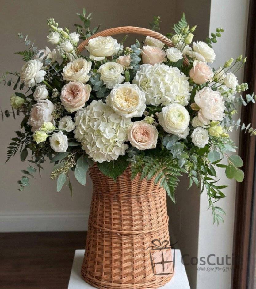 Cos XL din Rachita cu Toarta pentru Aranjamente Florale si Cadouri de Volum, H 105 cm