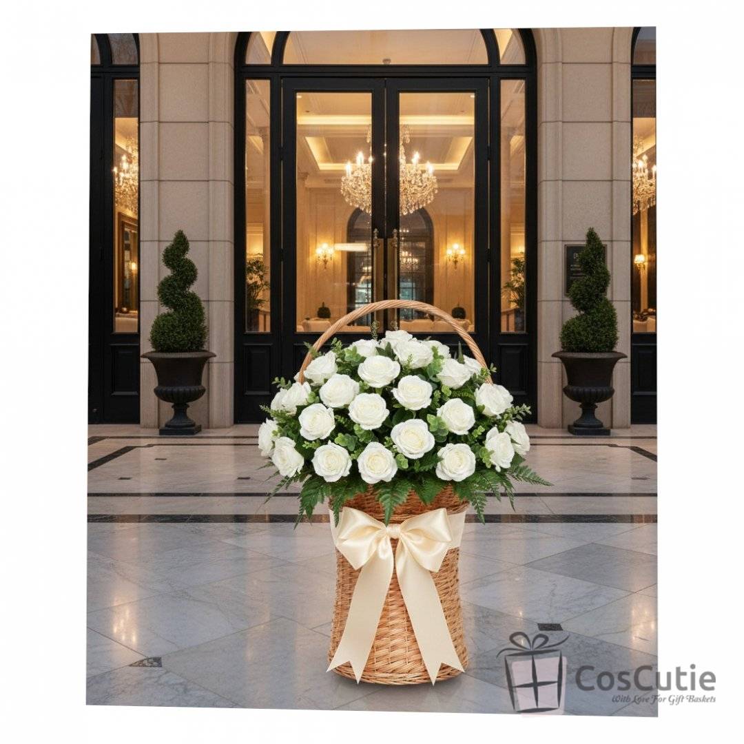 Cos XL din Rachita cu Toarta pentru Aranjamente Florale si Cadouri de Volum, H 105 cm