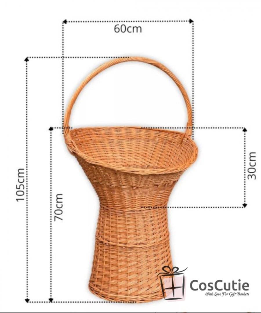 Cos XL din Rachita cu Toarta pentru Aranjamente Florale si Cadouri de Volum, H 105 cm