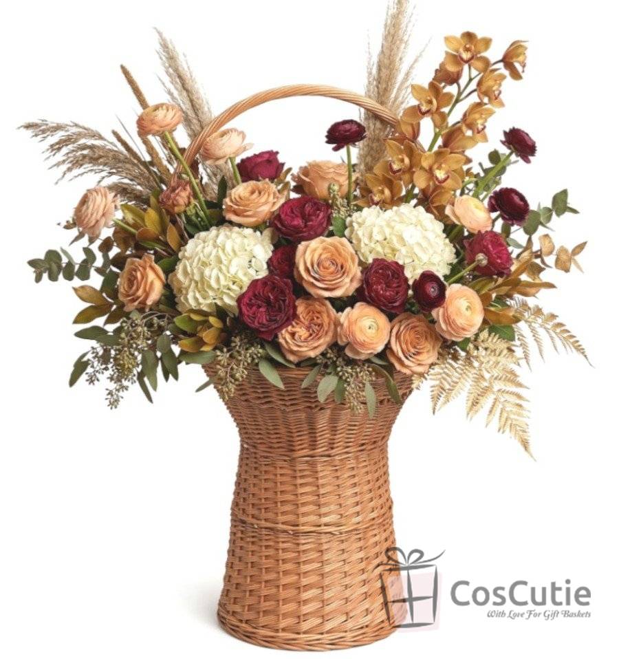 Cos XL din Rachita cu Toarta pentru Aranjamente Florale si Cadouri de Volum, H 105 cm