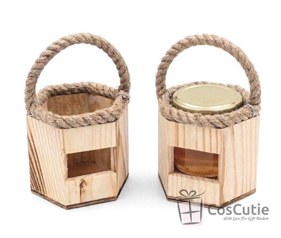 Cosulet din lemn 9x8.5 cm cu maner din iuta si fereastra
