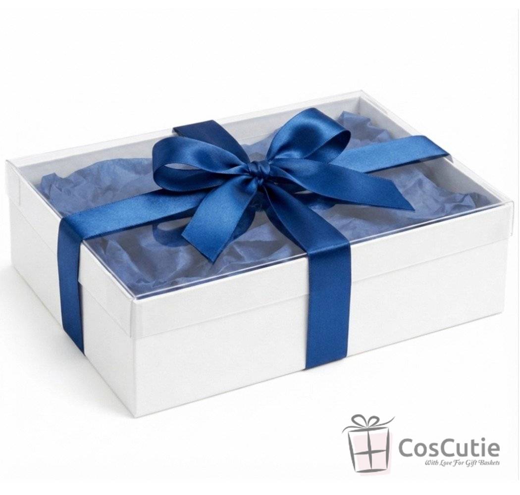 Cutie cadou alba cu capac transparent, 20x32x12 cm