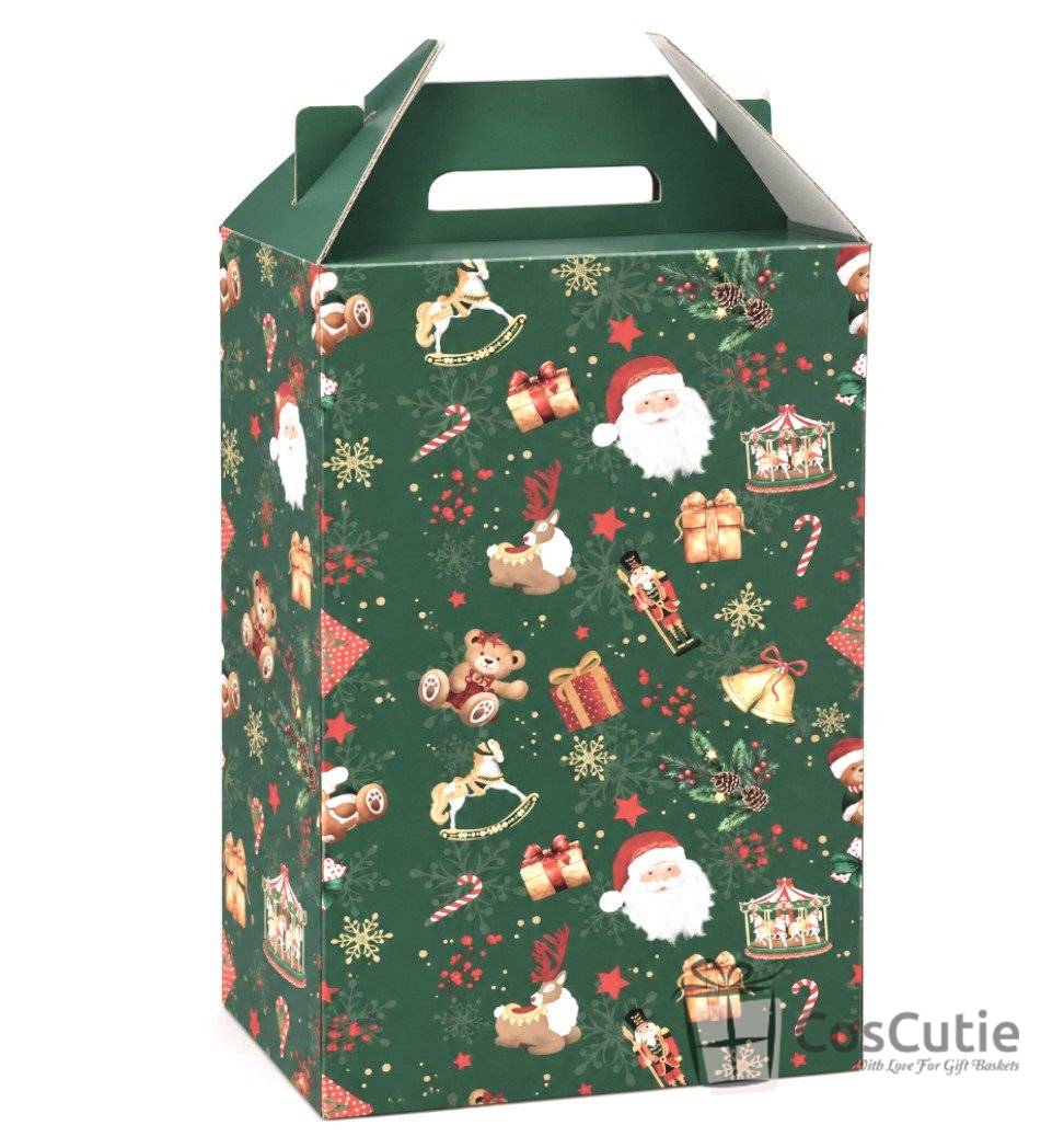 Cutie cadou Craciun cu maner, Verde, 20x18x34 cm