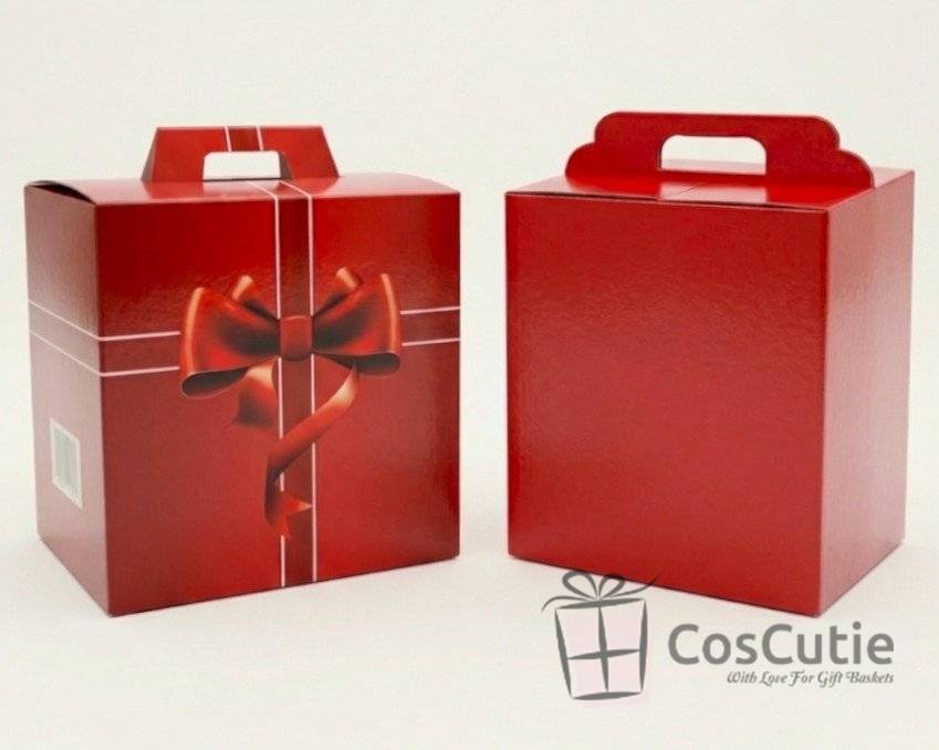 Cutie cadou cu maner 28x20x35cm, Rosu fundita