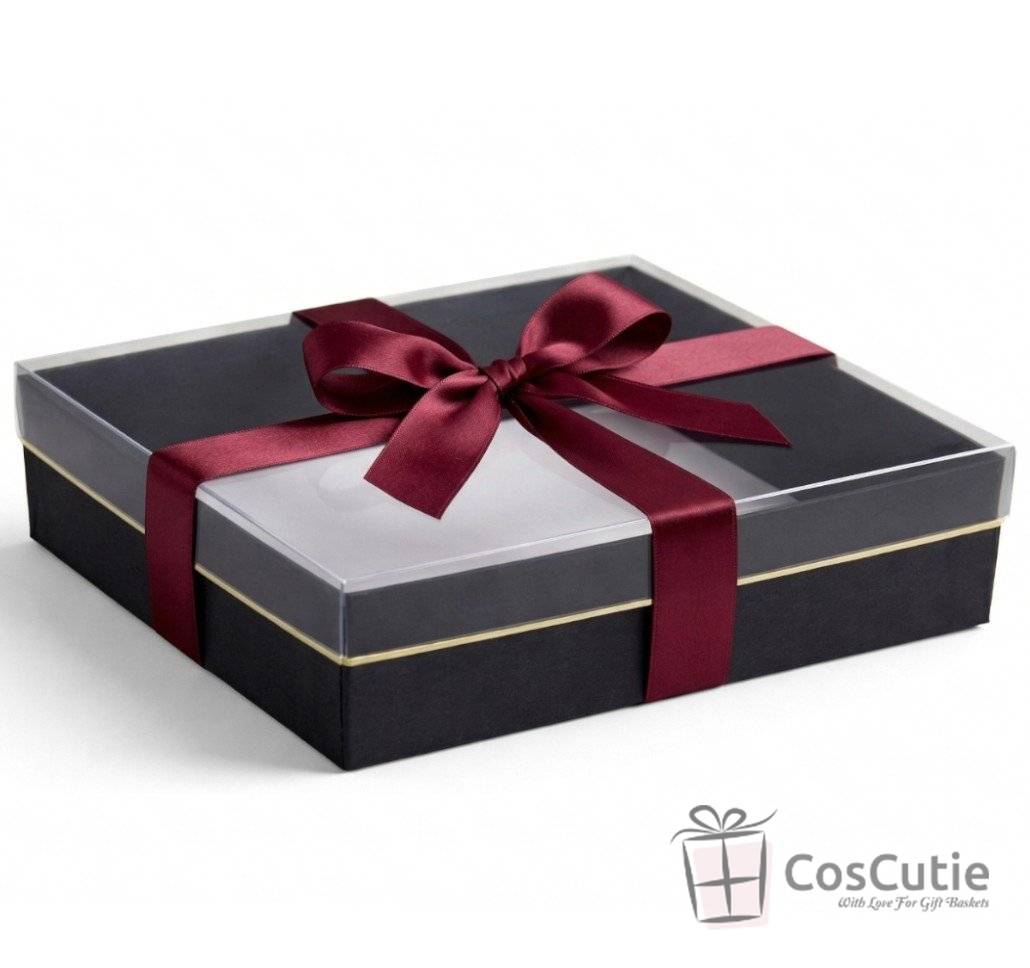 Cutie cadou neagra 23x18x6 cm, Capac transparent